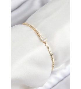 Pirinç Zirkon Taşlı Damla Model Ezme Zincir Gold Renk Kadın Bileklik 5886 - HPSBYI1902-6522