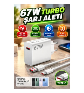 OnePlus 7 8 9 10 Uyumlu 67W Type-C Hızlı Şarj Adaptörü ve 1 Metre Kablo