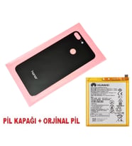 Tkgz Honor 9 Lite Arka Pil Batarya Kapağı + PİL (CAM) SİYAH