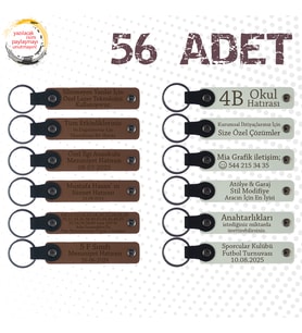 A Kahve & Beyaz, Öğretmenlik Yolculuğunuzun Hatırası Olarak, 56’lı Set, Kişiye Özel Deri Anahtarlık