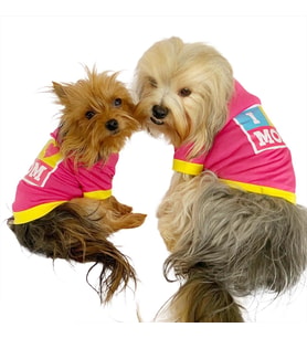 Love Mom Pink, Oval Yaka Tişört Köpek Kıyafeti,Elbisesi Anneler Günü 