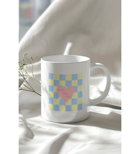 Kalp Desenli Love You So Yazılı 330ml Baskılı Beyaz Seramik Kupa Bardak