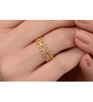 Onseva Kuyumculuk Tasarım Taşlı Bant Yüzük 14 Ayar Altın (Gold)