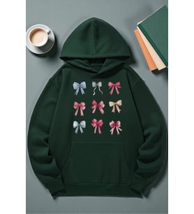 Unisex Renkli Kurdele Baskılı kapüşonlu Sweatshirt (Yeşil)