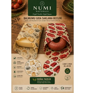 NUMI Naturals Kahvaltı Tazelik Seti 2’li 30x30 cm Balmumu Gıda Saklama Bezi