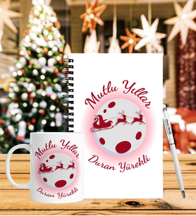 Yılbaşı İçin Kişiye Özel Ahşap Defter Kalem & Kupa Hediye Seti