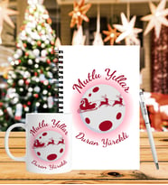 Yılbaşı İçin Kişiye Özel Ahşap Defter Kalem & Kupa Hediye Seti