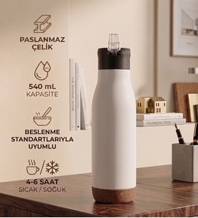 Dekoratif Doğal Doku Detaylı Paslanmaz Çelik Termos - 540 mL