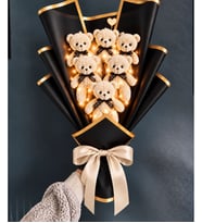 Led Işıklı Peluş Ayıcık Buketi Büyük Boy 6 Adet Kokulu Peluş Ayıcık