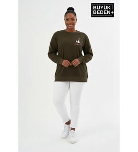 Kadın Büyük Beden Yelken Baskılı Bisiklet Yaka Sweatshirt SPR26BSWK956-11