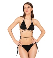 Beria Kadın Çapraz Bağlama Detaylı Üçgen İpli Siyah Bikini Takımı