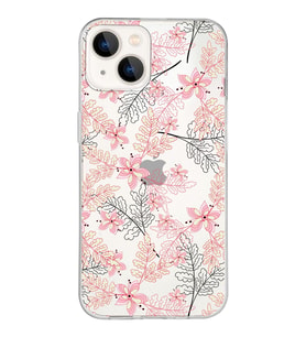 Apple iPhone 13 Mini Uyumlu Kapak Floral Kırmızı Tasarımlı Şeffaf Silikon Kılıf