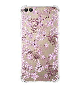 Huawei P Smart  Köşe Korumalı Antişok Kapak Floral Pudra Tasarımlı Şeffaf  Kılıf