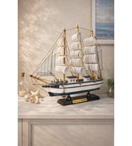 İsime Kişiye Özel Dekoratif Premium Ahşap El Yapımı Yelkenli Gemi Maketi 33x33 CM Biblo Hediye 531-F