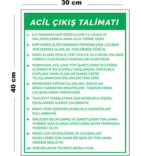 Metal Acil Çıkış Talimatı 30 cm x 40 cm A3 Büyüklüğünde Uyarı Levhası Yönlendirme Tabelası