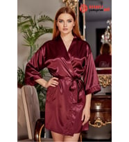 Gd Goldoremi 6524 Kadın Gelin Çeyiz Uzun Bol Kol Bride Saten Gecelik (Bordo)