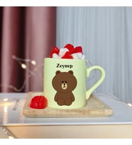 Wee Bears Tasarımlı Kişiye Özel Sarı Türk Kahvesi Fincanı