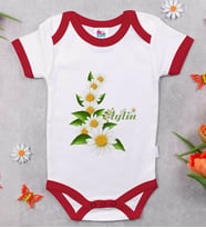 BK Kids Kişiye Özel Papatya Temalı Kırmızı Bebek Body Zıbın-8