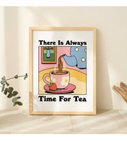 Cafe Tea Renkli Baskı, Retro İçecek Posteri, Pembe Bistro Kahve Posterleri, Çay Vakti Sözü