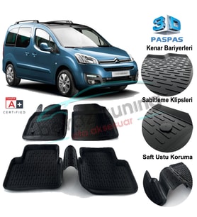 Citroen Berlingo Havuzlu 3D Paspas Niken Siyah 2008-2017