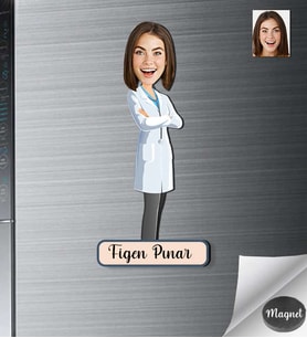 Kişiye Özel Doktor Kadın Ahşap Magnet -1