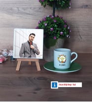Veteriner Hekim Fotoğraflı Dekoratif Taş, Ahşap Altlıklı Türk Kahvesi Fincanı Hediye Veteriner Hekimler Günü Hediyesi (Model 9)