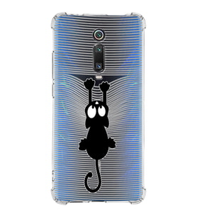 Xiaomi Redmi K20 Pro Köşe Korumalı Antişok Kapak Çizgi Kedi Tasarımlı Şeffaf Silikon Kılıf