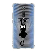 Xiaomi Redmi K20 Pro Köşe Korumalı Antişok Kapak Çizgi Kedi Tasarımlı Şeffaf Silikon Kılıf