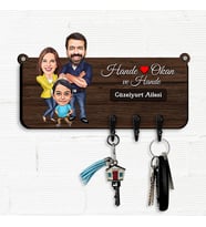 Canım Ailem Karikatürlü Anahtar Askısı