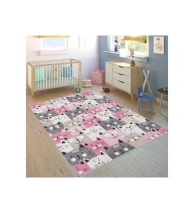 Rovigo Home Dijital Baskı Yıkanabilir Kaymaz Taban Çocuk Halısı RVG4059 (Pembe)