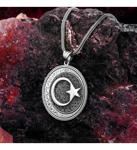 925 Ayar Gümüş Türk Boyları Ayyıldız Tasarım Erkek Kolye