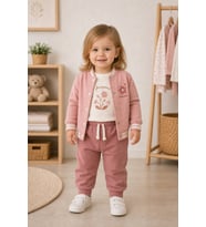 Kız Bebek Flower Princess Kolej Ceketli 3lü Takım 9-24 Ay - KREM / 9-12 AY