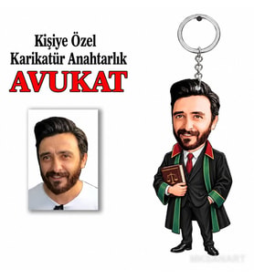 Fotoğraftan Kişiye Özel Kişiye Avukat Karikatür Anahtarlık Karikatürlü 8 cm MDF Anahtarlık - Avukat Hediyesi Avukata ve Hukukçuya Hediye