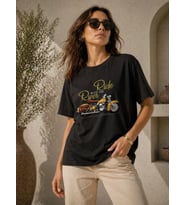 Motosiklet Baskılı Tişört Bisiklet Yaka Kısa Kol Yazlık T-Shirt - Siyah