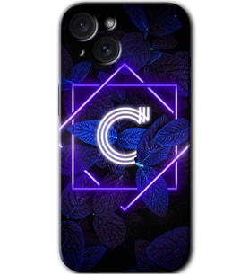 İphone 15 Kılıf HD Desen Baskılı Kılıf - Dark Neon Yaprak C Harfi