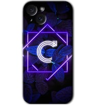 İphone 15 Kılıf HD Desen Baskılı Kılıf - Dark Neon Yaprak C Harfi