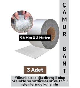 Ultra Güçlü Su Geçirmez Isıya Dayanıklı Alüminyum İzolasyon Tamirat 96 Mm X 2 Metre Çamur Bant 3 Adt