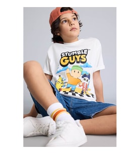 Defacto Sumble Guys Baskılı Ekru Erkek Çocuk T-Shirt H0227A8/ER105