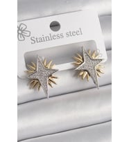 Pirinç Gold Gümüş Renk Zirkon Taşlı Kutup Yılıdız Model Kadın Küpe - TJ-BKP9874