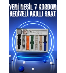 Akıllı Saat 7 Kordon Hediyeli Takvim Alarm Nabız Ölçer Bildirim Görme Sesli Görüşme