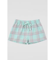 Kadın %100 Pamuk Ekose Desenli Bağcıklı Turkuaz Pijama Şort