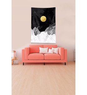 Siyah Dağın Ardındaki Ay Leke Tutmaz Kadife Kumaş Duvar Örtüsü Duvar Halısı Tapestry