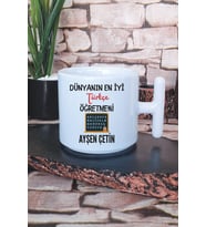 Dünyanın En İyi Türkçe Öğretmeni Baskılı Kişiye Özel Öğretmenler Günü Latte Fincanı Kupa