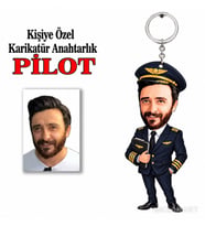 Kişiye Özel Pilot Karikatür Anahtarlık Karikatürlü 8 cm MDF Anahtarlık - Pilot Karikatür Anahtarlık Hediyesi Pilota ve Kaptana Hediye
