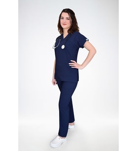 Unisex Soft Esnek Likralı  Lacivert Renk Hemşire Ve Doktor Üniforması Cerrahi Takım Scrubs