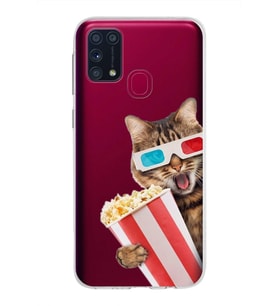 PrintiFy Samsung Galaxy M31 ile Uyumlu 1mm Slim Fit Kedi 1 050b Baskılı Şeffaf  Kılıf