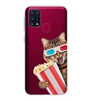 PrintiFy Samsung Galaxy M31 ile Uyumlu 1mm Slim Fit Kedi 1 050b Baskılı Şeffaf  Kılıf