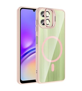 Coverzone Samsung Galaxy A07 ile Uyumlu Z-Etro MagSafe Wireless ?arj Destekli, G��l� Manyetik Tutucu, Stand Olabilen, Kamera Lens Hediyeli Koruyucu K?l?f Pembe