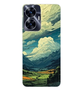 Realme C55 Uyumlu Doğa ve Bulut Desenli Şeffaf Telefon Kılıfı