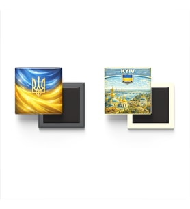 Buzdolap Magnetleri - Ukrayna Bayrağı ve Kiev Retro Tema - 2'li Set Magneti